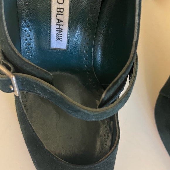NEW ❗️Manolo Blahnik Mary Jane Three Straps Dark Green Suede - Picture 6 of 7